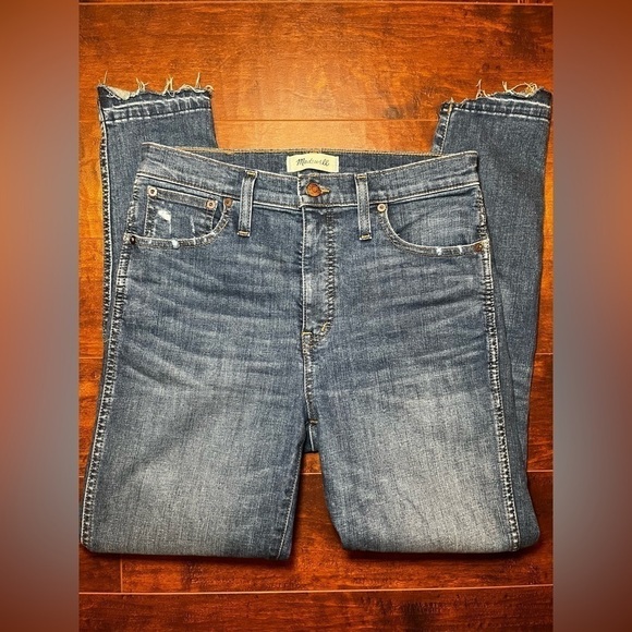 Madewell Denim - Madewell Distressed High Rise Raw Hem Skinny Jean Sz 28